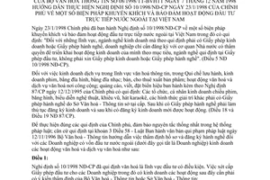 Thông tư 08/1998/TT-BVHTT biện pháp khuyến khích bảo đảm hoạt động đầu tư trực tiếp nước ngoài tại Việt Nam hướng dẫn  Nghị định 10/1998/NĐ-CP