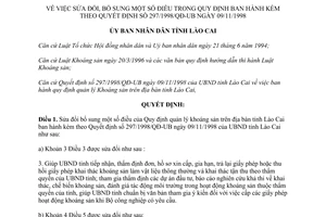 Quyết định 337/1998/QĐ.UB sửa đổi bổ sung quyết định số 297/1998/QĐ-UB Lào Cai