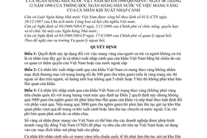 Quyết định 416/1998/QĐ-NHNN7 mang vàng của cá nhân khi xuất nhập cảnh