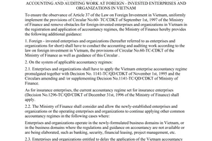 Circular No. 155/1998/TT-BTC of December 08, 1998 providing additional guidance on a number of points in Circular No. 60-TC/CDKT of September 1, 1997 of the ministry of finance on the accounting and auditing work at foreign - invested enterprises and organizations in vietnam