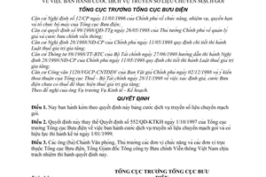 Quyết định 739/1998/QĐ-TCBĐ  cước dịch vụ truyền số liệu chuyển mạch gói