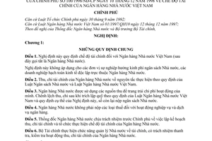 Nghị định 100/1998/NĐ-CP chế độ tài chính của Ngân hàng Nhà nước Việt Nam