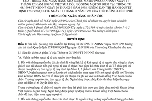 Quyết định 418/1998/QĐ-NHNN7 nghĩa vụ bán,quyền mua ngoại tệ Người cư trú là tổ chức sửa đổi TT 08/1998/TT-NHNN7 hướng dẫn QĐ 173/1998/QĐ-TTg