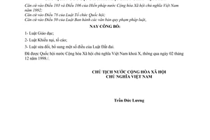 Lệnh công bố Luật Giáo dục; Luật Khiếu nại, tố cáo; Luật  bổ sung Luật Đất đai  09/L/CTN