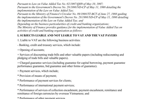 Circular No. 157/1998/TT-BTC of December 12, 1998 guiding the implementation of The Value Added Tax (VAT) on credit and banking activities