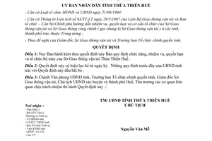 Quyết định 2612/1998/QĐ-UB chức năng nhiệm vụ quyền hạn tổ chức bộ máy sở giao thông vận tải Thừa Thiên Huế