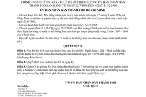 Quyết định 6728/QĐ-UB-NC bãi bỏ văn bản pháp luật tài chính ngân hàng giá thuế hết hiệu lực do UBND thành phố ban hành từ  02/7/1976 đến 31/12/1996