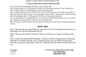 Quyết định 71/1998/QĐ-UB  quy chế tổ chức hoạt động của Trung tâm trợ giúp Pháp lý Nhà nước  Hà Nội