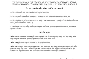 Quyết định 2647/QĐ-UB 1998 Quy chế tổ chức hoạt động Hội đồng phối hợp phổ biến giáo dục pháp luật Thừa Thiên Huế