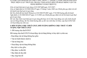 Thông tư 163/1998/TT-BTC Luật thuế giá trị gia tăng (GTGT) hoạt động vận tải hàng không bay dịch vụ