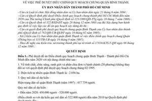 Quyết định  6788/QĐ-UB-QLĐT phê duyệt điều chỉnh quy hoạch chung quận Bình Thạnh