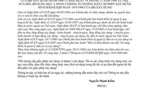 Thông tư 04/1998/TT-BXD cấp phép xây dựng sửa đổi mục 2 phần I Thông tư cấp phép xây dựng 05/BXD-KTQH