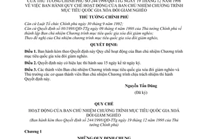 Quyết định 244/1998/QĐ-TTg Quy chế hoạt động của Ban Chủ nhiệm chương trình mục tiêu quốc gia xoá đói giảm nghèo