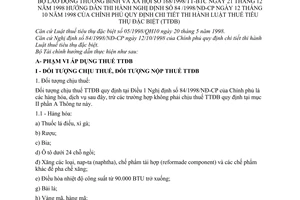 Thông tư 168/1998/TT-BTC luật thuế tiêu thụ đặc biệt hướng dẫn nghị định 84/1998/NĐ-CP
