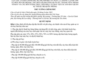 Quyết định  246/1998/QĐ-TTg chế độ đặc thù đối với phi công quân sự, thành viên tổ bay và các đối tượng trực tiếp phục vụ bay tại sân bay quân sự