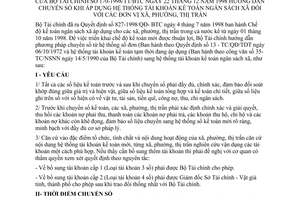 Thông tư 170/1998/TT-BTC hướng dẫn chuyển sổ khi áp dụng hệ thống tài khoản kế toán ngân sách xã đơn vị xã, phường, thị trấn