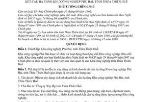 Quyết định 1144/QĐ-TTg thành lập phê duyệt dự án đầu tư xây dựng kinh doanh kết cấu hạ tầng Khu công nghiệp Phú Bài, tỉnh Thừa Thiên Huế