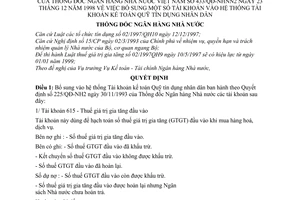 Quyết định 433/1998/QĐ-NHNN  bổ sung một số tài khoản vào Hệ thống tài khoản kế toán quỹ tín dụng nhân dân