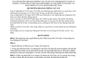 Quyết định 23/12/1998 Điều lệ tạm thời tổ chức hoạt động Cục Đường bộ Việt Nam