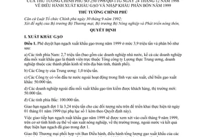 Quyết định 250/1998/QĐ-TTg điều hành xuất khẩu gạo và nhập khẩu phân bón năm 1999