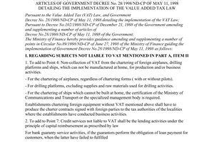 Circular No. 175/1998/TT-BTC of December 24, 1998 guiding the implementation of Government Decree No. 102/1998/ND-CP of December 21, 1998 which amends and supplements a number of articles of Government Decree No. 28/1998/ND-CP of May 11, 1998 detailing the implementation of the value added tax law