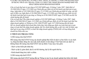 Thông tư 174/1998/TT-BTC hướng dẫn áp dụng thuế giá trị gia tăng thuế thu nhập doanh nghiệp hoạt động kinh doanh bảo hiểm
