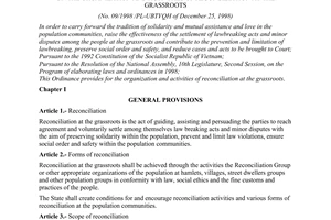 Ordinance No. 09/1998 /PL-UBTVQH of December 25, 1998 on the organization and activities of reconciliation at the grassroots