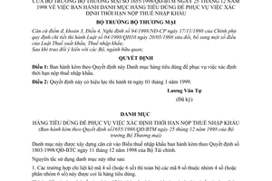 Quyết định 1655/1998/QĐ-BTM danh mục hàng tiêu dùng xác định thời hạn nộp thuế nhập khẩu