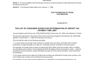 Decision No.1655/1998/QD-BTM of December 25, 1998 issuing the list of consumer g