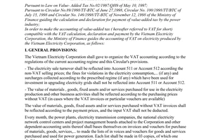 Circular No. 178/1998/TT-BTC of December 26, 1998, guiding the accouting of value - added tax applicable to the vietnam electricity corporation