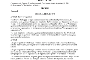 Decree of Government No. 103/1998/ND-CP of December 26, 1998 on the management of legal cooperation with foreign countries