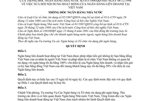 Quyết định 415/1998/QĐ-NH5  sửa đổi nội dung hoạt động của Ngân hàng liên doanh tại Việt Nam