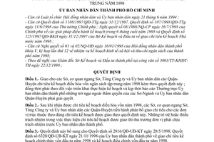 Quyết định 7071/QĐ-UB-TH  giao chỉ tiêu kế hoạch điều hòa vốn đầu tư ngân sách tập trung năm 1998