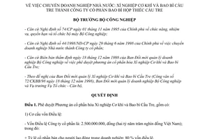 Quyết định 85/1998/QĐ-BCN chuyển doanh nghiệp nhà nước Xí nghiệp Cơ khí và Bao bì Cầu Tre