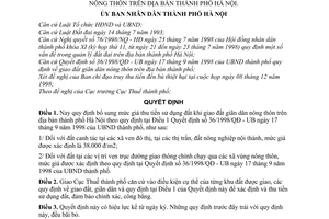 Quyết định 76/1998/QĐ-UB bổ sung mức giá thu tiền sử dụng đất khi giao đất giãn dân nông thôn trên địa bàn  Hà Nội
