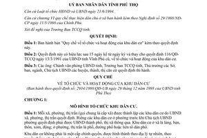 Quyết định 2934/1998/QĐ-UB Quy chế tổ chức hoạt động khu vực dân cư  Phú Thọ
