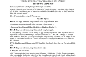 Quyết định 254/1998/QĐ-TTg điều hành xuất nhập khẩu hàng hoá năm 1999