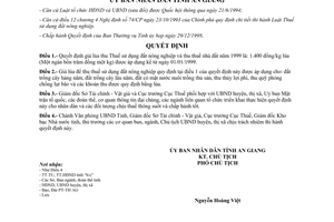 Quyết định 3313/1998/QĐ.UB giá lúa thu thuế sử dụng đất nông nghiệp thuế nhà đất 1999 An Giang