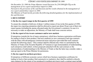 Circular No. 22/1998/TT-BTM of December 30, 1998 guiding the implementation of The Prime Ministers Decision No.250/1998/QD-TTg of December 24, 1998 on the management of rice export and fertilizer import in 1999