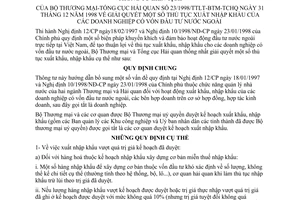 Thông tư liên tịch 23/1998/TTLT-BTM-TCHQ giải quyết thủ tục xuất nhập khẩu doanh nghiệp vốn đầu tư nước ngoài