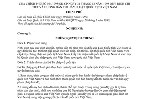 Nghị định 104/1998/NĐ-CP hướng dẫn thi hành Luật Quốc tịch Việt Nam