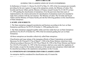 Joint circular No. 17/1998/TTLT-BLDTBXH-BTC of December 31, 1998 guiding the classification of State enterprises