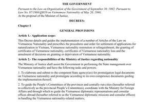Decree No. 104/1998/ND-CP of December 31, 1998, detailing and guiding the implementation of the Law on Vietnamese Nationality.