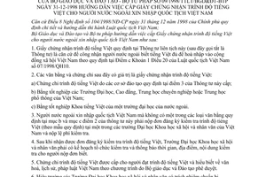 Thông tư liên tịch 09/1998/TTLT/BGD&ĐT-BTP cấp giấy chứng nhận trình độ tiếng Việt người nước ngoài xin nhập quốc tịch Việt Nam
