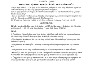 Quyết định 223/1998/QĐ-BNN/TCCB sáp nhập Ban quản lý dự án thuỷ lợi 417 vào Ban quản lý dự án thuỷ lợi 416