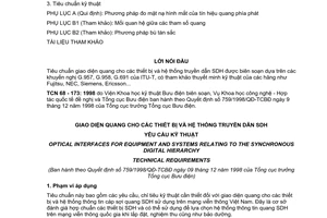 Tiêu chuẩn ngành TCN68-173:1998 về giao diện quang cho các thiết bị và hệ thống truyền dẫn SDH - Yêu cầu kỹ thuật do Tổng cục Bưu điện ban hành