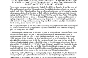 Chỉ thị 02/1999/CT-TTg tăng cường quản lý TS Nhà nước khu vực hành chính sự nghiệp sau tổng kiểm kê đánh giá tài sản cố định theo Quyết định 466/TTg