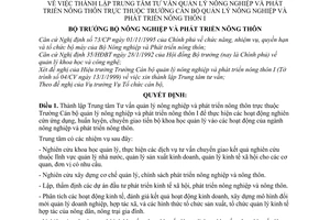 Quyết định 32/1999/QĐ/BNN-TCCB thành lập Trung tâm Tư vấn quản lý nông nghiệp và phát triển nông thôn thuộc Trường Cán bộ quản lý nông nghiệp  I