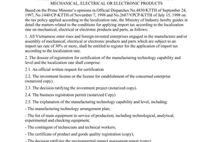Circular No. 01/1999/TT-BCN of March 13, 1999, guiding the registration for certification of the conditions for applying import tax according to the localization rate on mechanical, electrical or electronic products