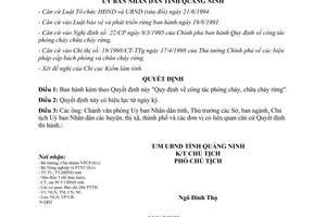 Quyết định 629/1999/QĐ-UB công tác phòng cháy chữa cháy rừng Quảng Ninh